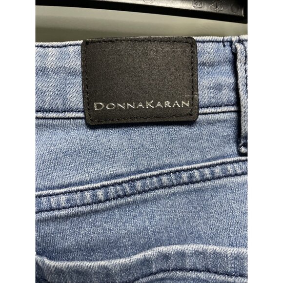 Donna Karan New York Faded Distressed Cropped Flare Stretch Denim Jeans Size 28 - Picture 4 of 9